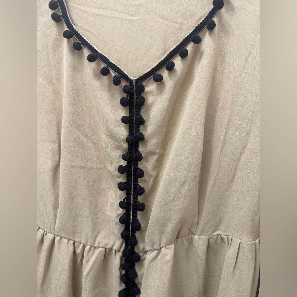 Beige Dress with Black Pom-Pom Trim - Picture 3 of 4